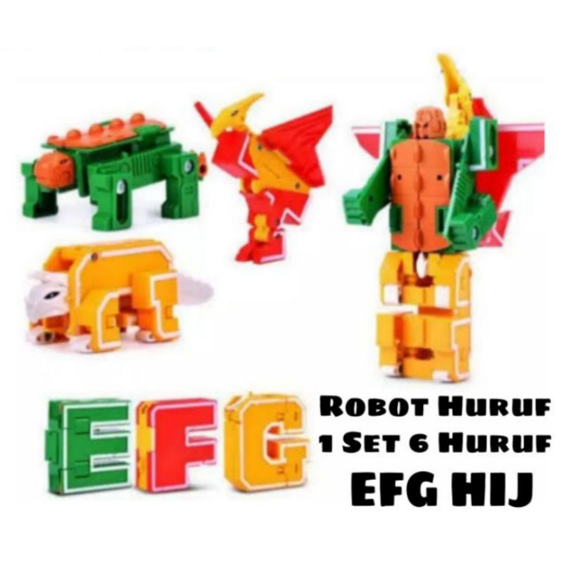 6 Pcs Mainan Huruf EFGHIJ Bisa Jadi Robot / Mainan Huruf Bisa Jadi Robot