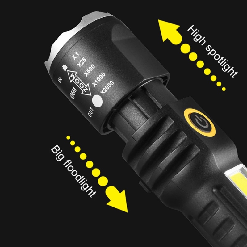 3mode Senter Silau Jarak Jauh Portabel Luar Ruangan Kualitas Tinggi ABS Senter LED USB Rechargeable Camping COB Emergency Torch Tahan Air Stretchable Zoom Side Light Torch