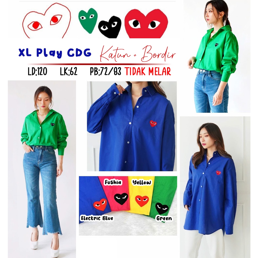 XL PLAY CDG XLARGE KEMEJA HEM BAJU WANITA BIGSIZE BIG SIZE JUMBO BESAR OVERSIZE OVERSIZED MURAH