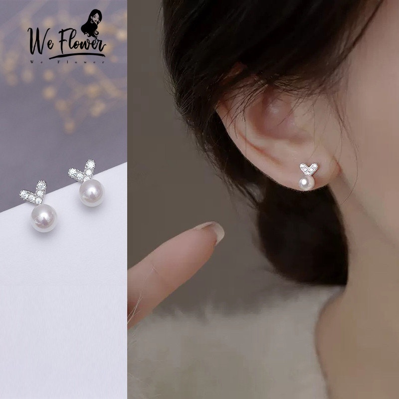 Kami Bunga Korea s925 Perak Bersinar Zirkon Hati Mutiara Stud Anting-Anting Untuk Wanita Gadis Halus Anting-Anting Kecil Perhiasan Telinga Mode