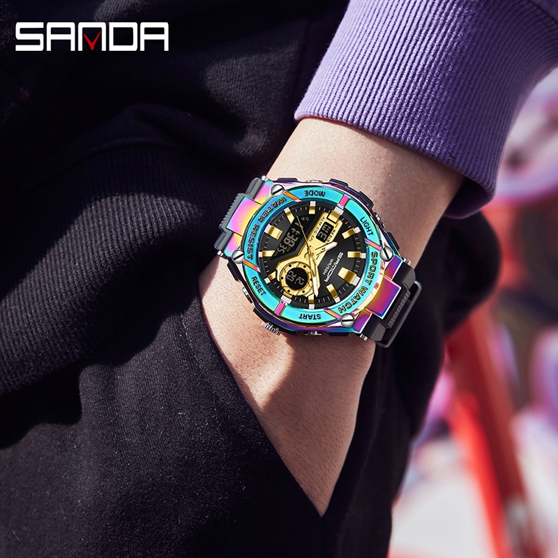 SANDA 3123 Jam Tangan Pria Digital Analog Tali Rubber Chronograph Anti Air WATCHKITE WKOS