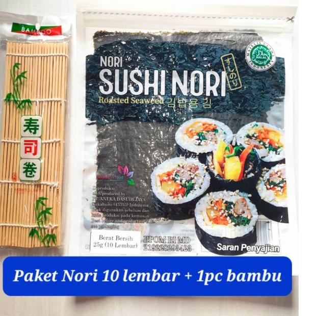 

PUJ138 Paket sushi nori 10 lembar + bambu sushi 1 nori rumput laut bento seaweed bamboo sushimat tikar penggulung halal murah bento kimbap seaweed nori rumput laut +