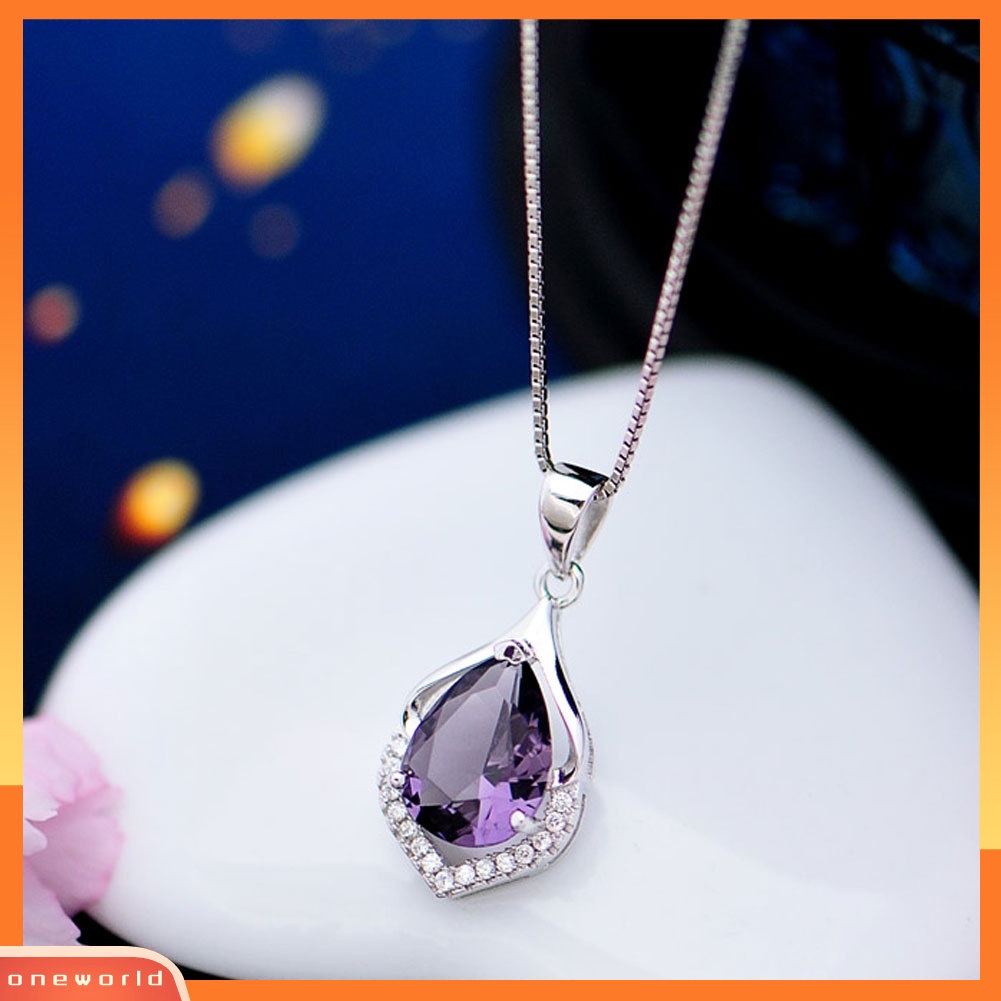 {oneworld} Wanita Droplet Faux Amethyst Kalung Klavikula Dekorasi Liontin Perhiasan Hadiah
