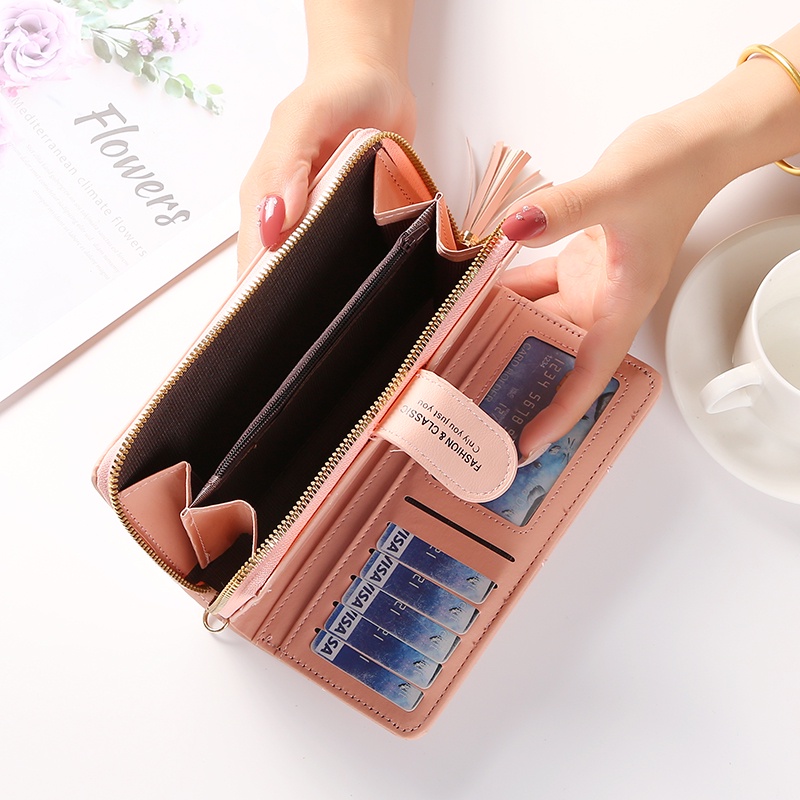 Dompet Panjang Lipat Zipper Multifungsi Korea Fashion Style Dompet Cewek Resleting Klip Women Wallet PU Satu7an D87
