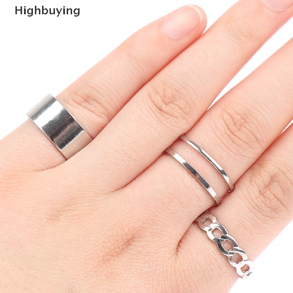 Hbid Hip Hop Hollow Out Resizable Rings Set Untuk Punk Tekuk Logam Tembaga Cincin Bulat Glory