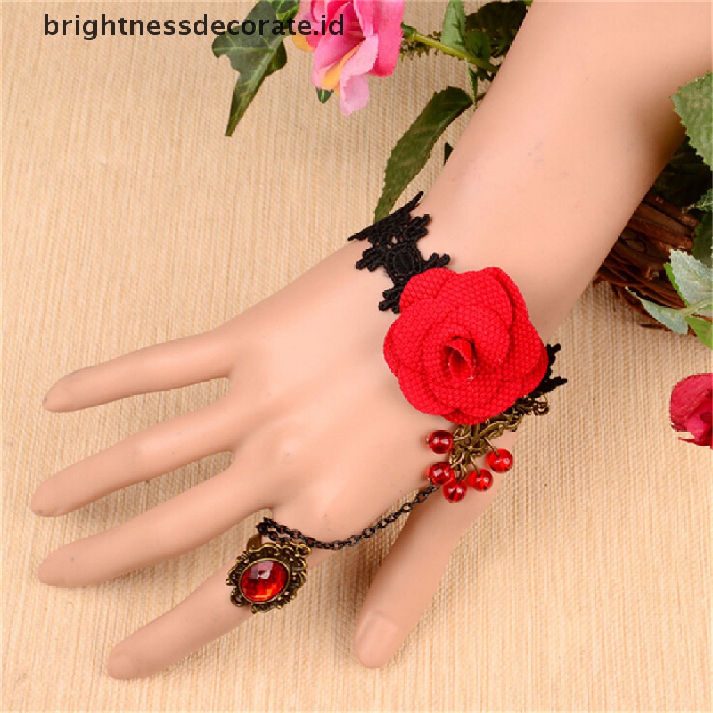 [Birth] Fashion Gothic Lolita Retro Vintage Bunga Vampir Jumbai Mawar Gelang Renda [ID]