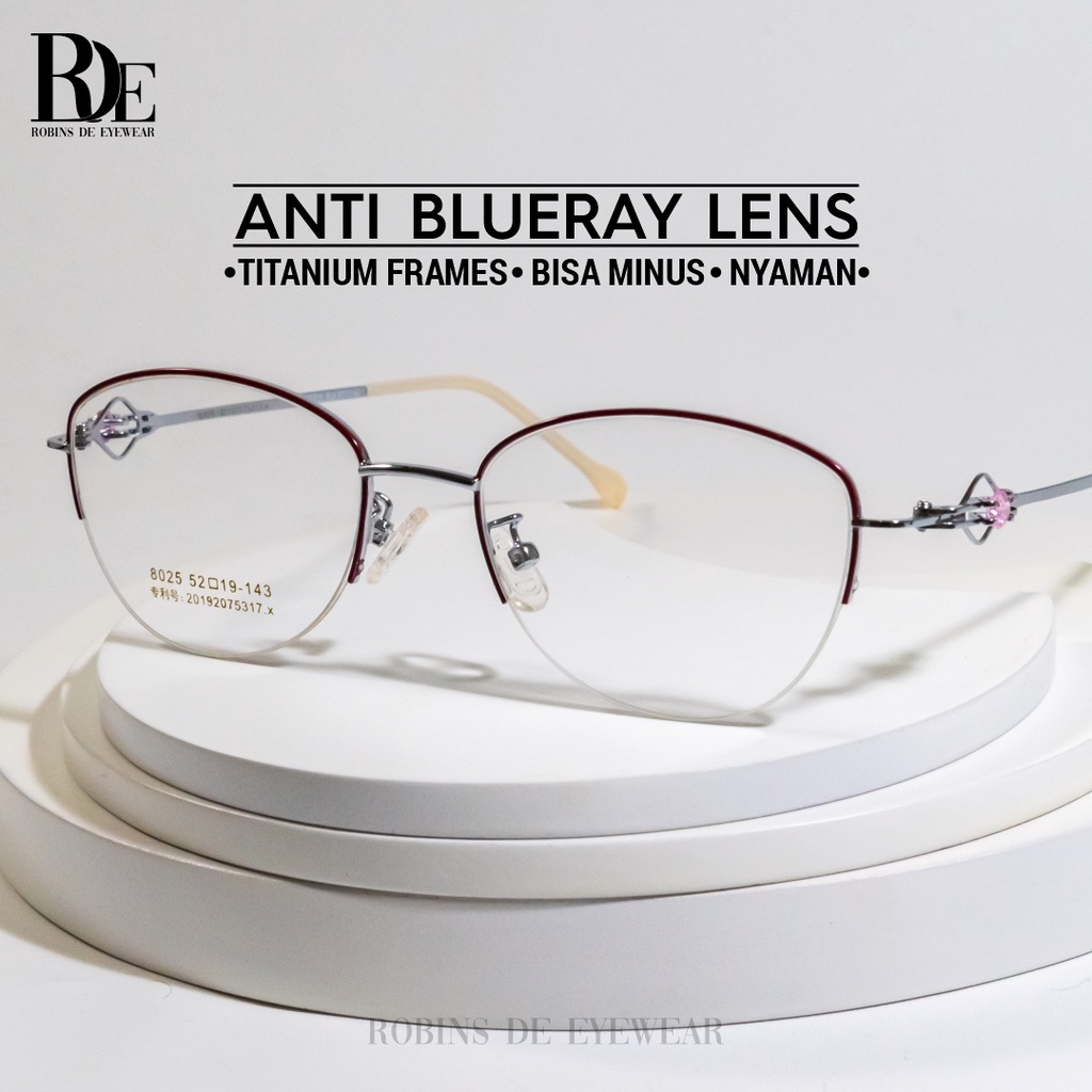 Robins - Kacamata Oval Titanium Ringan Lensa Minus Anti Radiasi Photocromic Pria/Wanita 8025