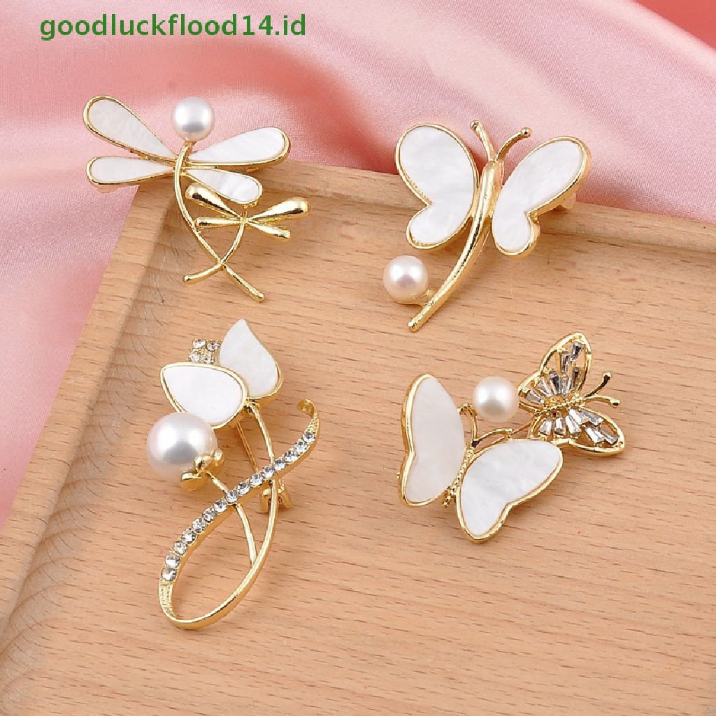 [GOOGFOUR] Elegan Bros Mutiara Alami Kupu-Kupu Bros Untuk Wanita Kristal Berlian Imitasi Bunga Kerah Pin Fashion Serangga Bros Aksesoris Mantel Jaket Sweater Aksesoris [TOP]