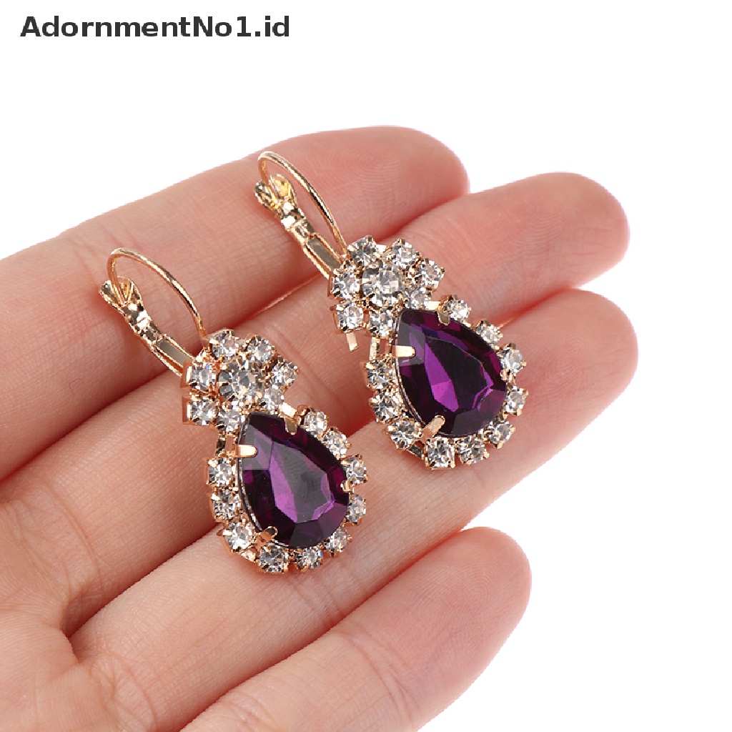 [AdornmentNo1] Fashion Eropa Amerika Perhiasan Liontin Anting Cincin Set Pengantin Dekorasi Hadiah Tetesan Air Berlian Kalung Anting Rings Set [ID]