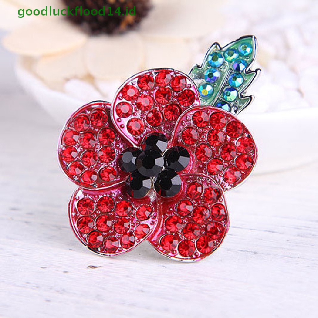 [GOOGFOUR] 1pc Crystal Poppies Enamel Pin Bros Wanita Dekorasi Natal Lencana Merah Pin [TOP]