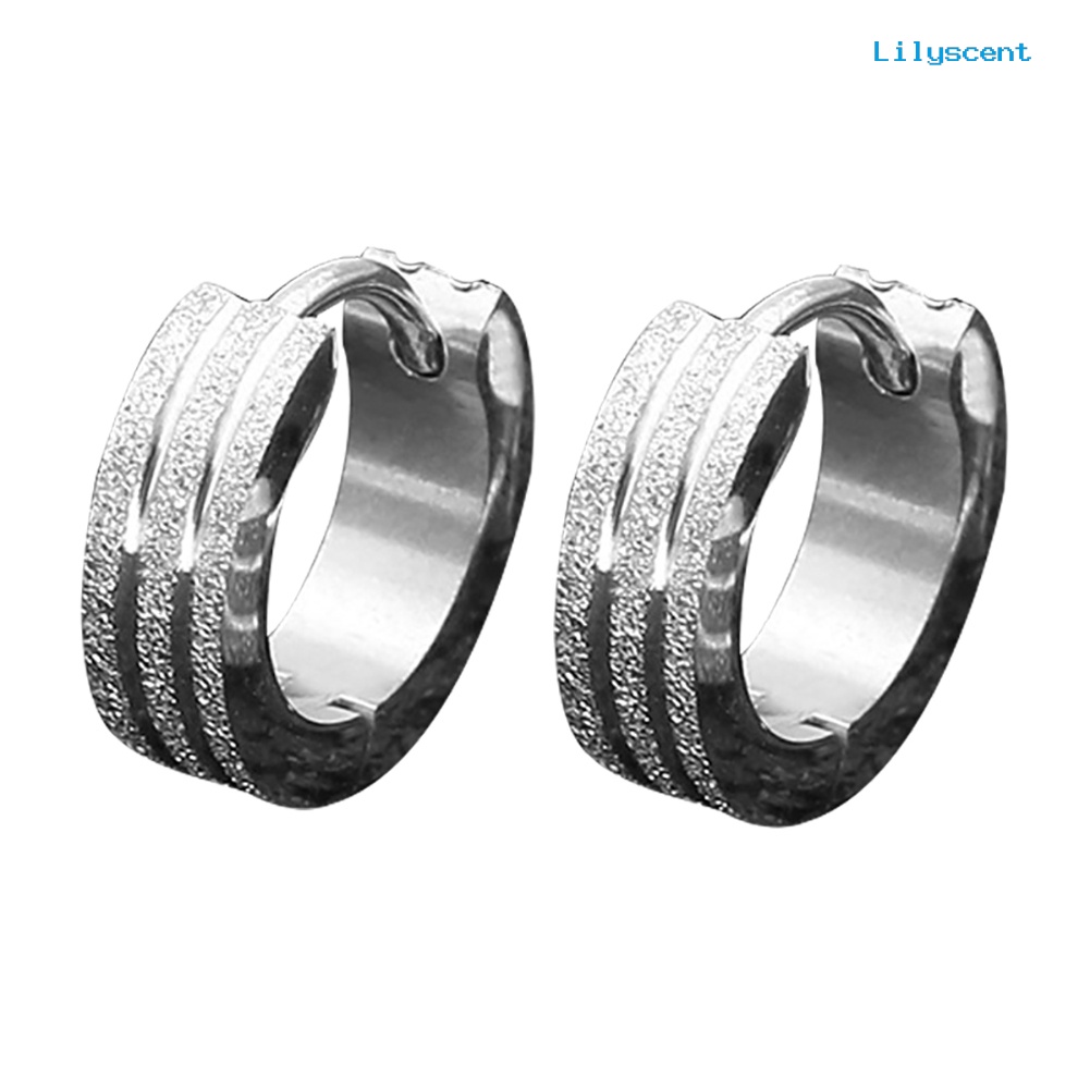 [LS] Fashion Unisex Stainless Steel Frosted Flat Lingkaran Huggie Earrings Perhiasan Pesta