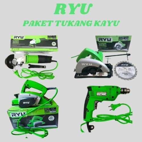 RYU 4 ITEM PAKET TUKANG KAYU!! GERGAJI LISTRIK+MESIN BOR 10MM+GERINDA+MESIN SERUT -