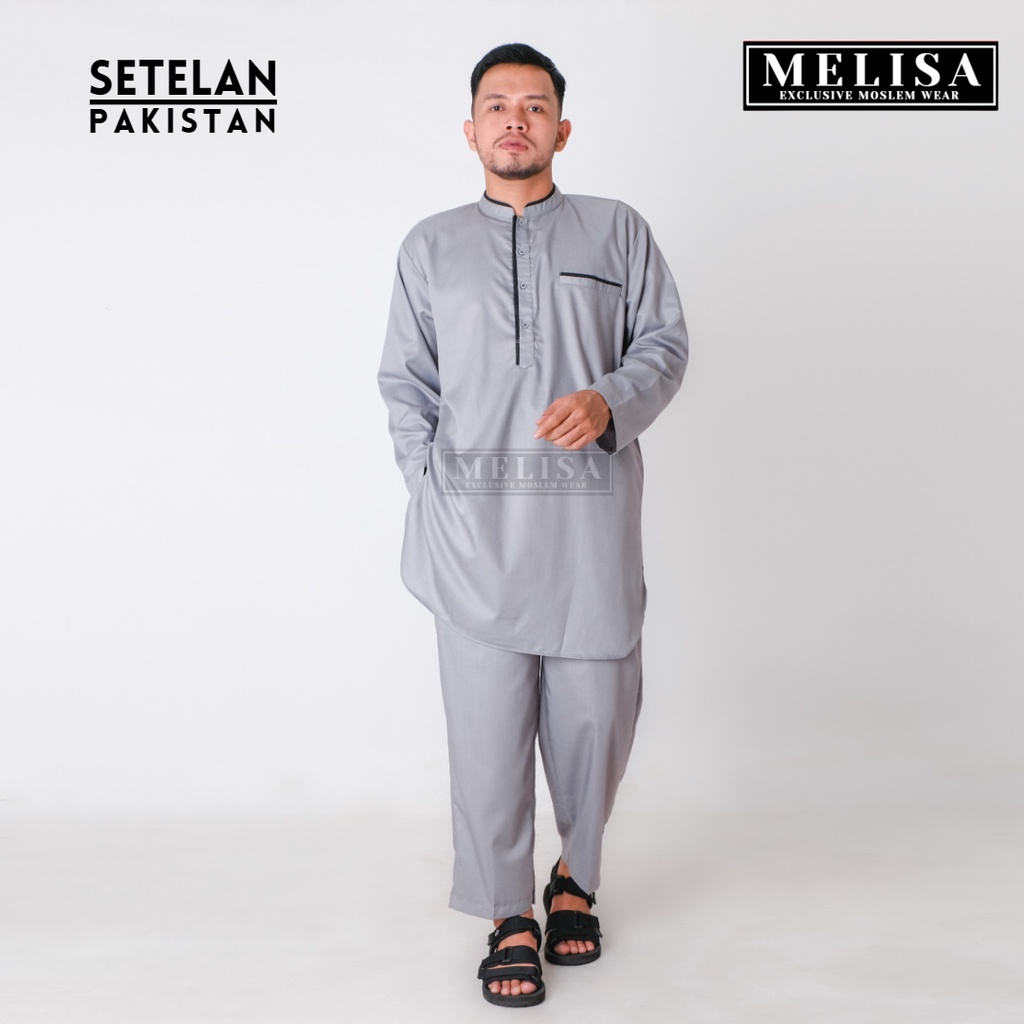 Baju Koko Pria Setelan Kurta Pakistan Dewasa Lengan Panjang Bahan Katun Toyobo Warna Abu Putih Navy Dan Hitam Model Terbaru Setelan Kurta Pakistan Koko Muslim Laki Laki