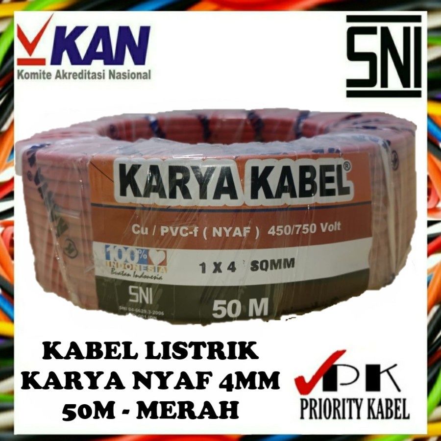 Kabel Listrik Serabut KARYA NYAF 1x4 1x4mm 4mm 50 Meter (50M)