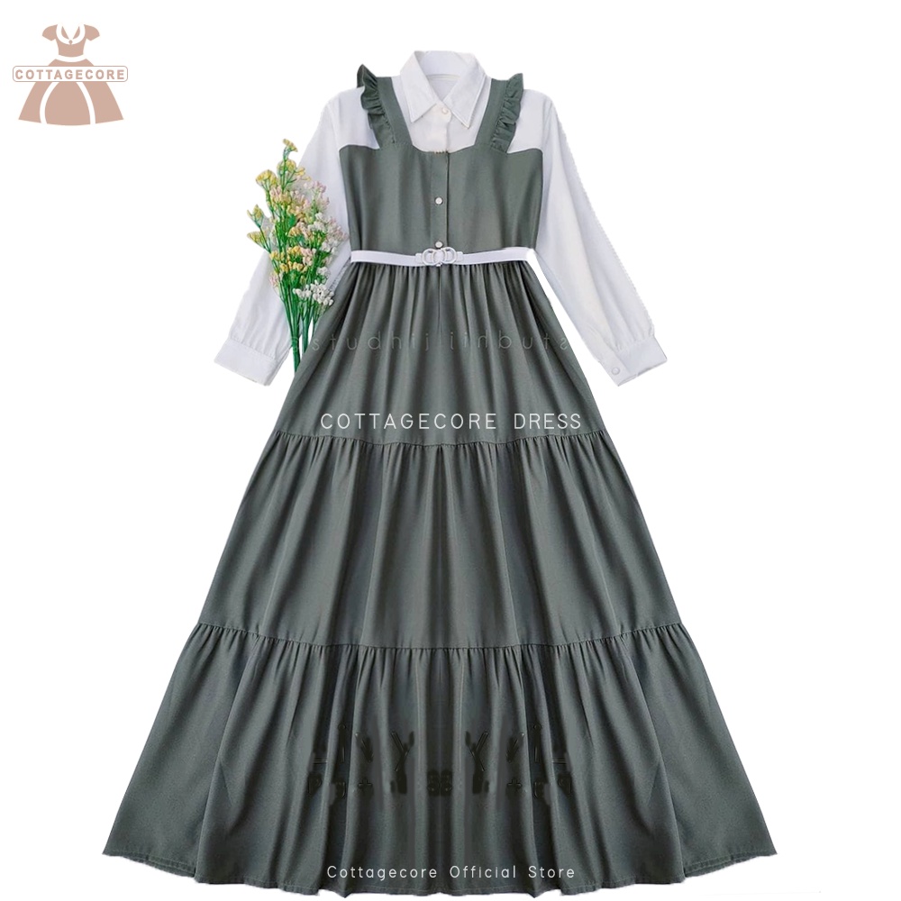 Dress Wanita Cottagecore Gamis Remaja Vintage Kekinian Fashion Muslim Wanita Perempuan A Line Korean