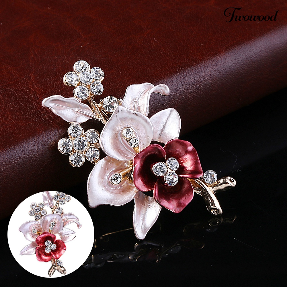 Twowood Shiny Rhinestones Bunga Perhiasan Wanita Gadis Fashion Syal Selendang Bros Pin