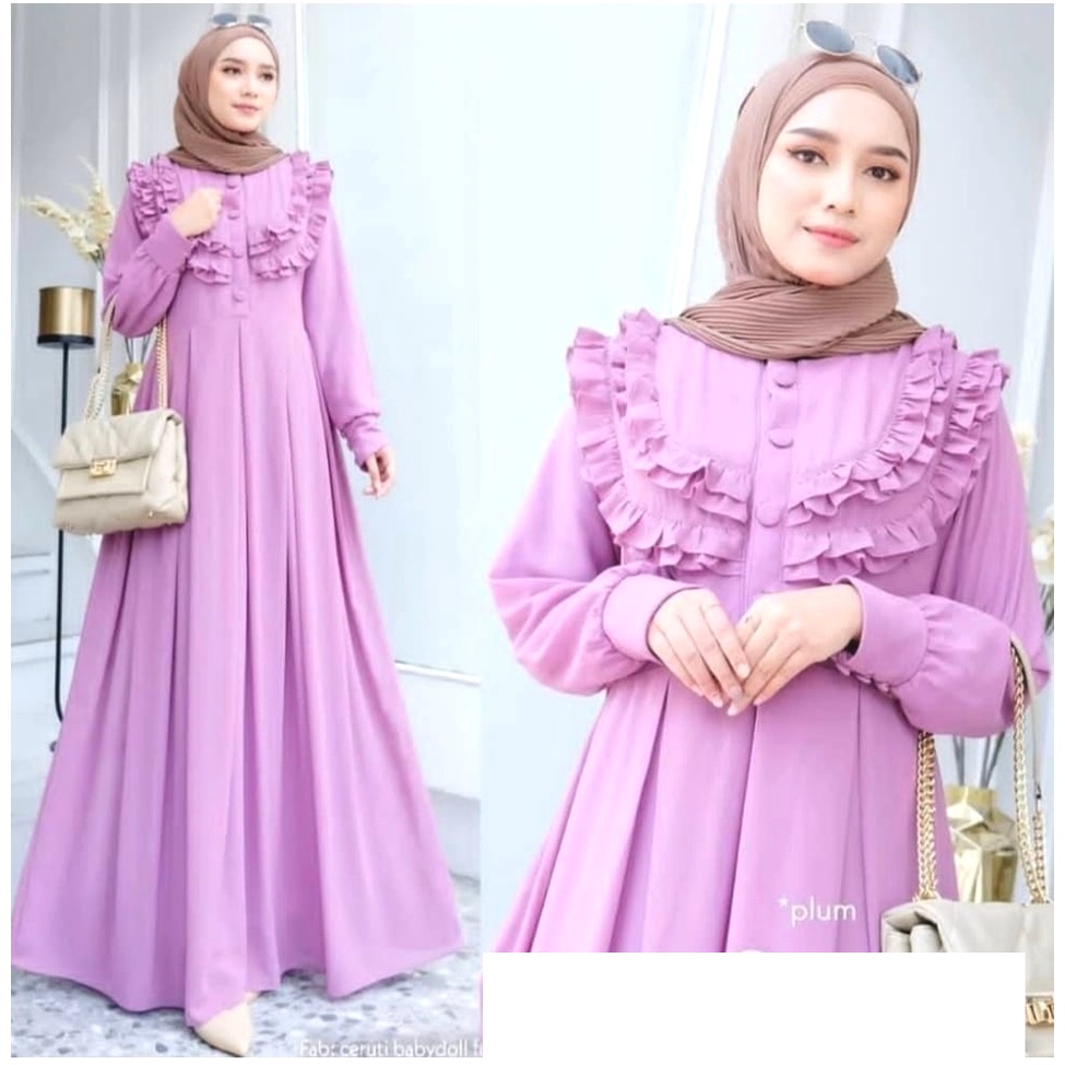Dress Premium Lebaran Kondangan Raya Plum Ungu Muda Kasual Jumbo Polos Kekinian Terbaru Berlabel 202