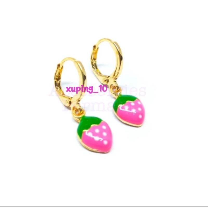 Anting Anak Xuping Perhiasan Fashion Motif Stoberi Pink Xuping Gold