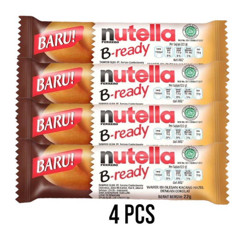 

Nutella B-Ready / BReady 4 × 22 gr | Isi 4 pcs | Ferrero Nutella Biskuit Wafer Chocolate