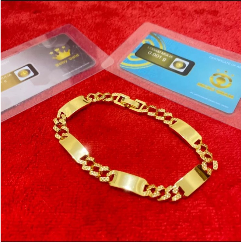 promo gelang Hongkong rantai plat lapis mas 24k gratis logam mulia