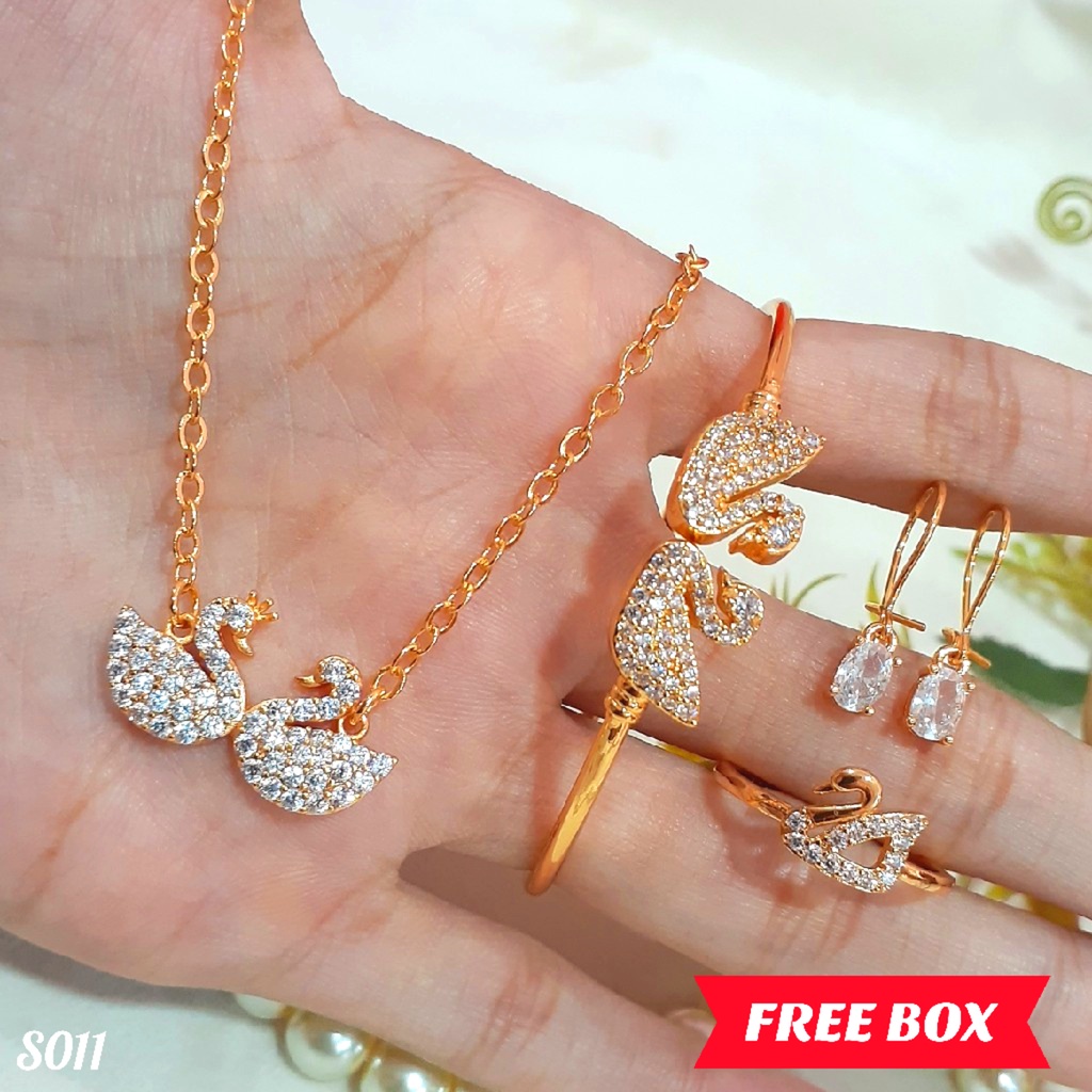 PGX Set Perhiasan Xuping Cincin Gelang Kalung Anting Lapis Emas - S011