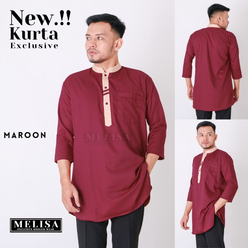 Koko Kurta Pria Dewasa Remaja Laki Laki Lengan 3/4 Bahan Toyobo Super Premium-Merah Maroon