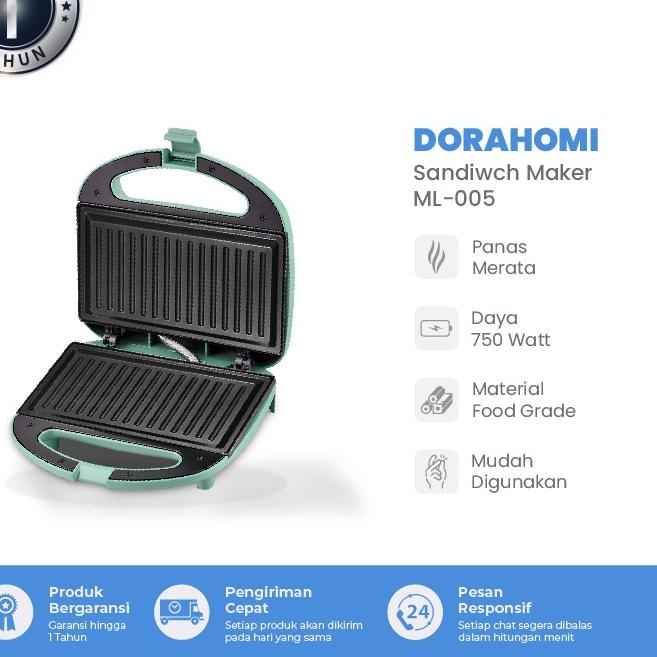 Dorahomi Mini Sandwich Maker Portable Toaster Alat Pemanggang Roti Bakar - Pan Garis