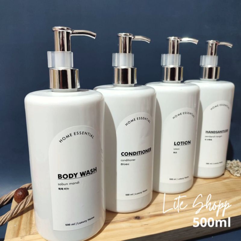 Botol Sabun cair Aesthetic 500ml PUTIH SILVER  Waterproff