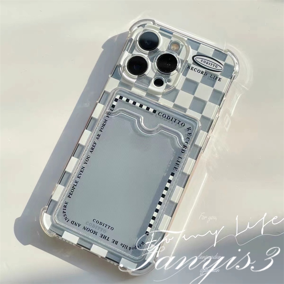 Vivo Y02 Y35 Y22 Y22s Y16 Y02s Y15A Y15S V27 V27e V27 Pro V25 V23Pro V25e V23e Y21 Y21s Y33s V21e Y20 Y20i Y12s Y17 Y12 Y11 Y15 Y1s Y91C Y30i Y51 Y31 Tempat Kartu Motif Kotak Kotak Casing Handphone TPU Soft Cover