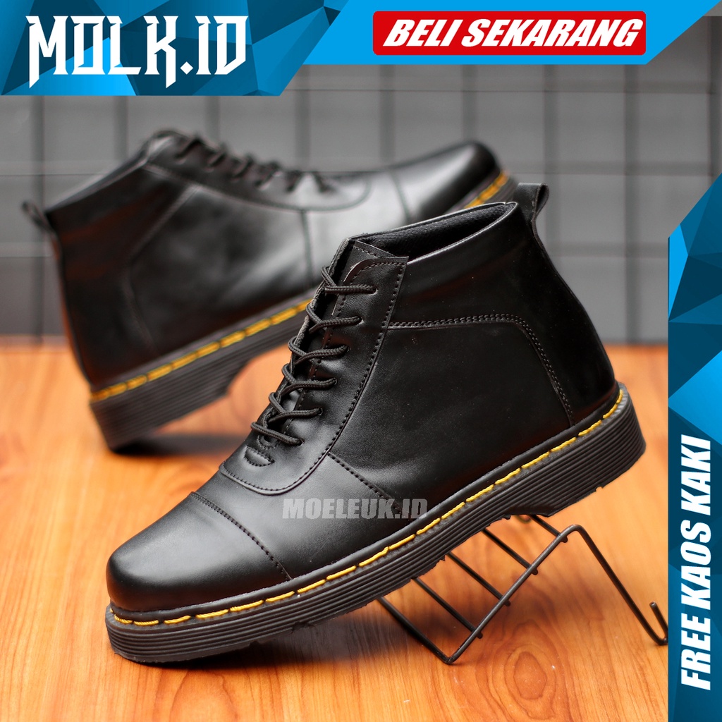 MOLK Sepatu Boots Pria Brodo Casual Original Platd Sepatu Docmart Pria Kulit Kerja Kantor Kuliah Dinas Resmi Kondangan