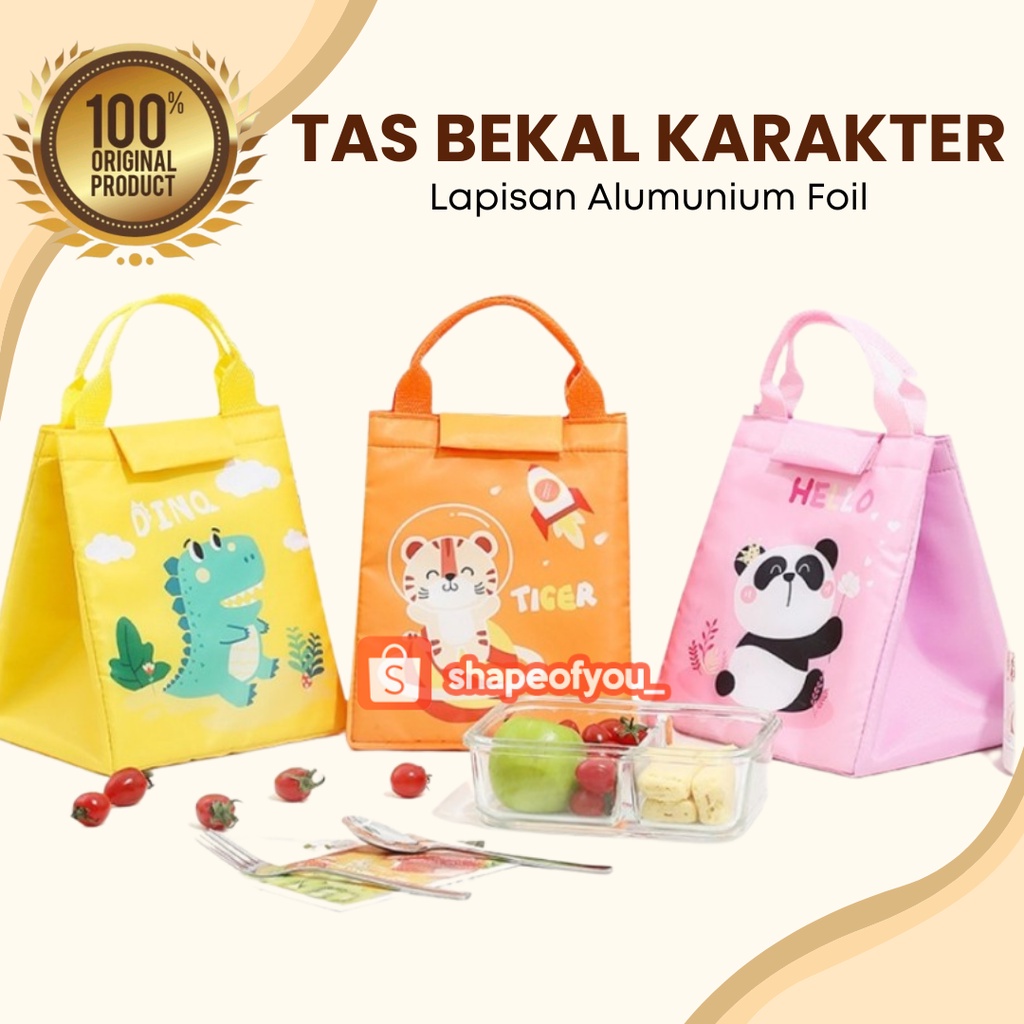 Tas Bekal Makanan Anak Lunch Bag Karakter Alumunium Foil Tahan Panas Dingin Motif Lucu Set Bekal