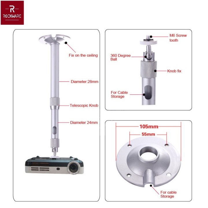 125 ROCKWARE RW-PBCM01 - Universal Mini Projection Ceiling Wall Mount