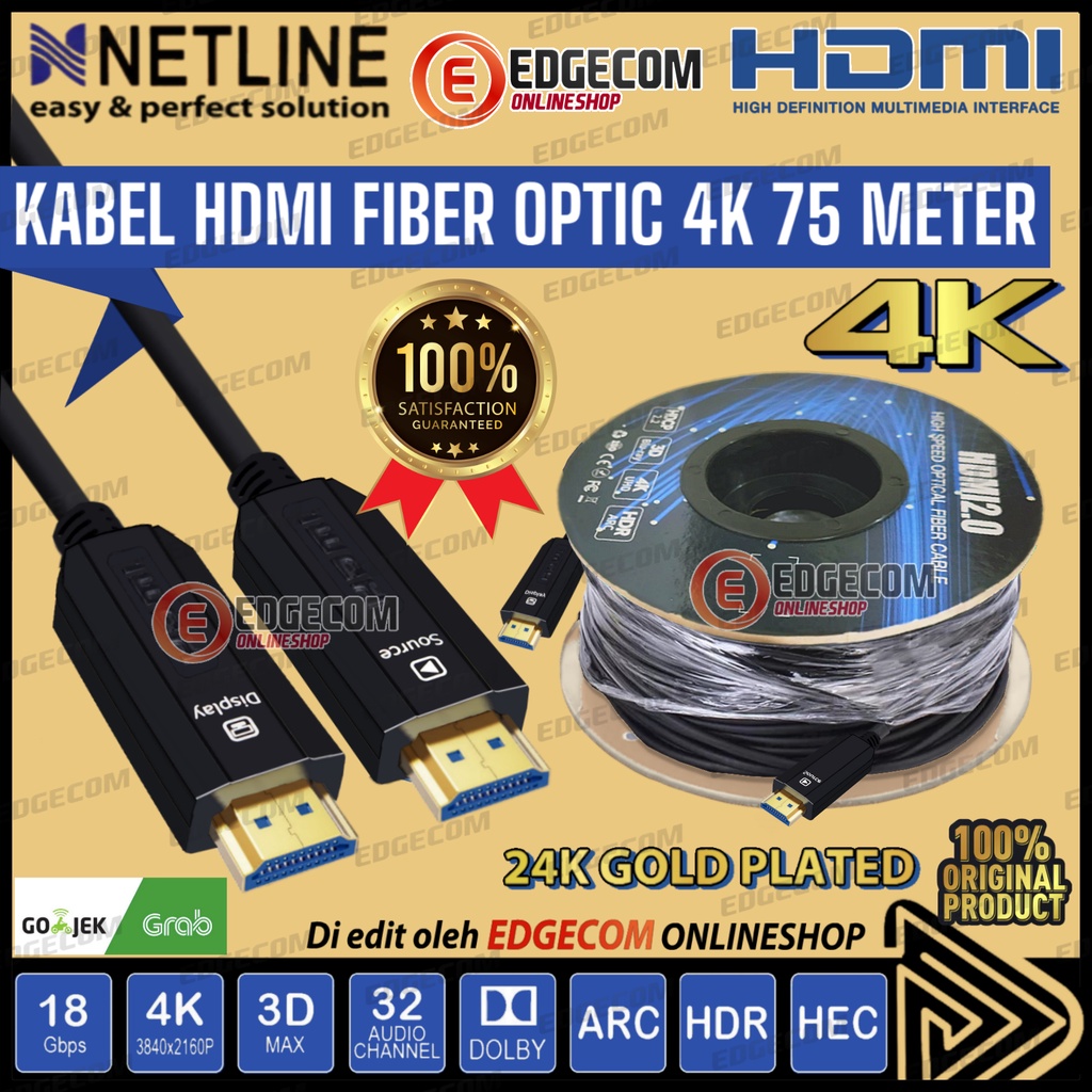 Kabel HDMI FO Fiber Optic V2.0 4K 75 Meter NETLINE