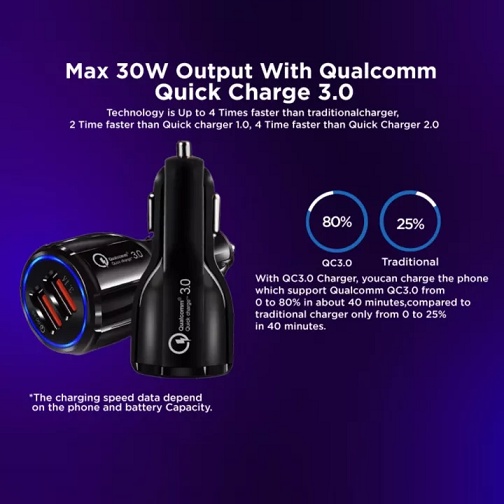 Car Charger Saver / Charger HP Mobil Motor Fast Charging Quick Charger 3.1A QC 3.0 Dual USB 2 Port