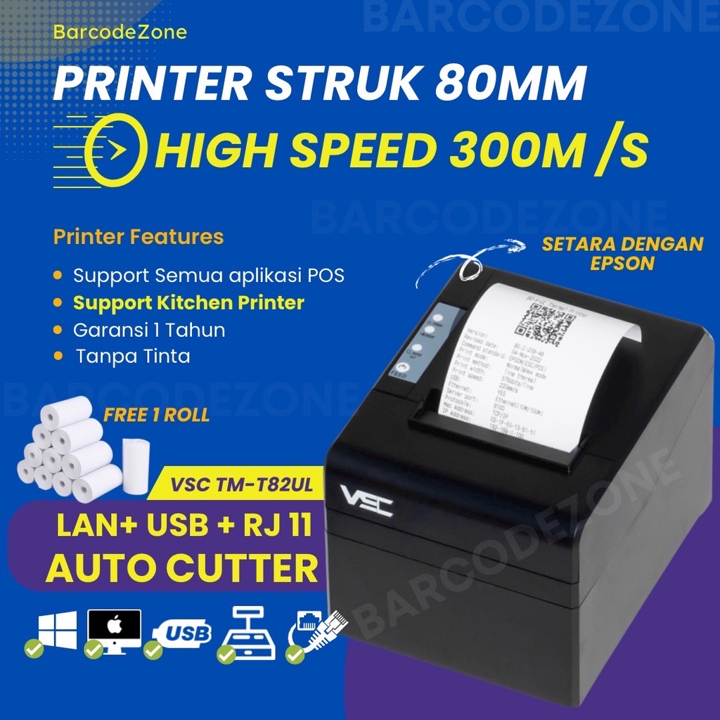 Jual Printer Kasir Thermal 80mm Vsc Tm 82ul Usblan Setara Tm T82 Autocutter Rj11 High Speed 8169