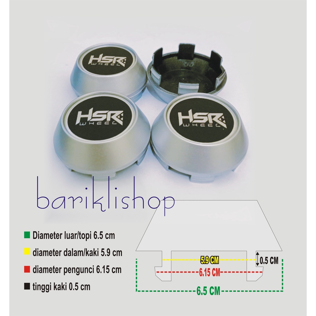 Tutup as roda dop center velg mobil logo HSR silver 6,5 cm 4 buah