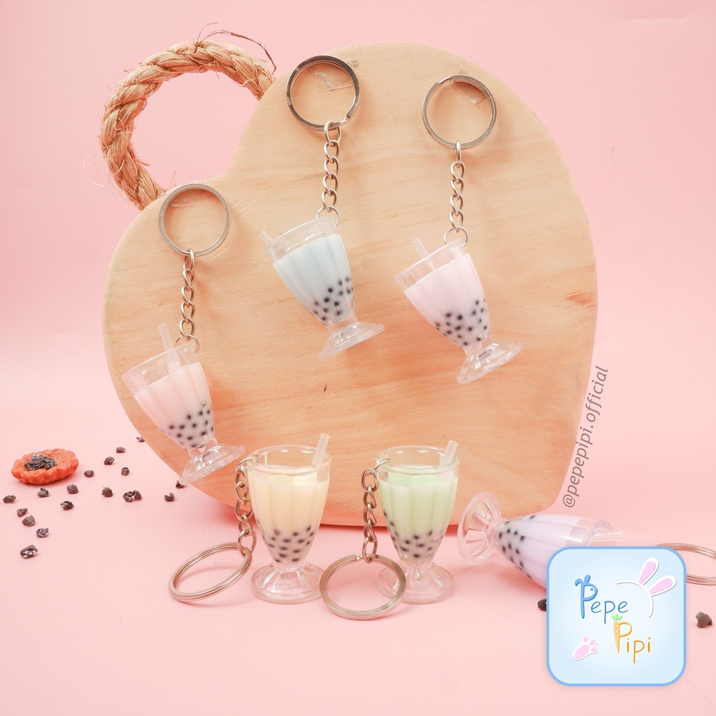 Gantungan Kunci Resin Drink Boba in Glass Ganci Keychain Hiasan Tas karet Gantung Hiasan Aksesoris Ice cream es krim