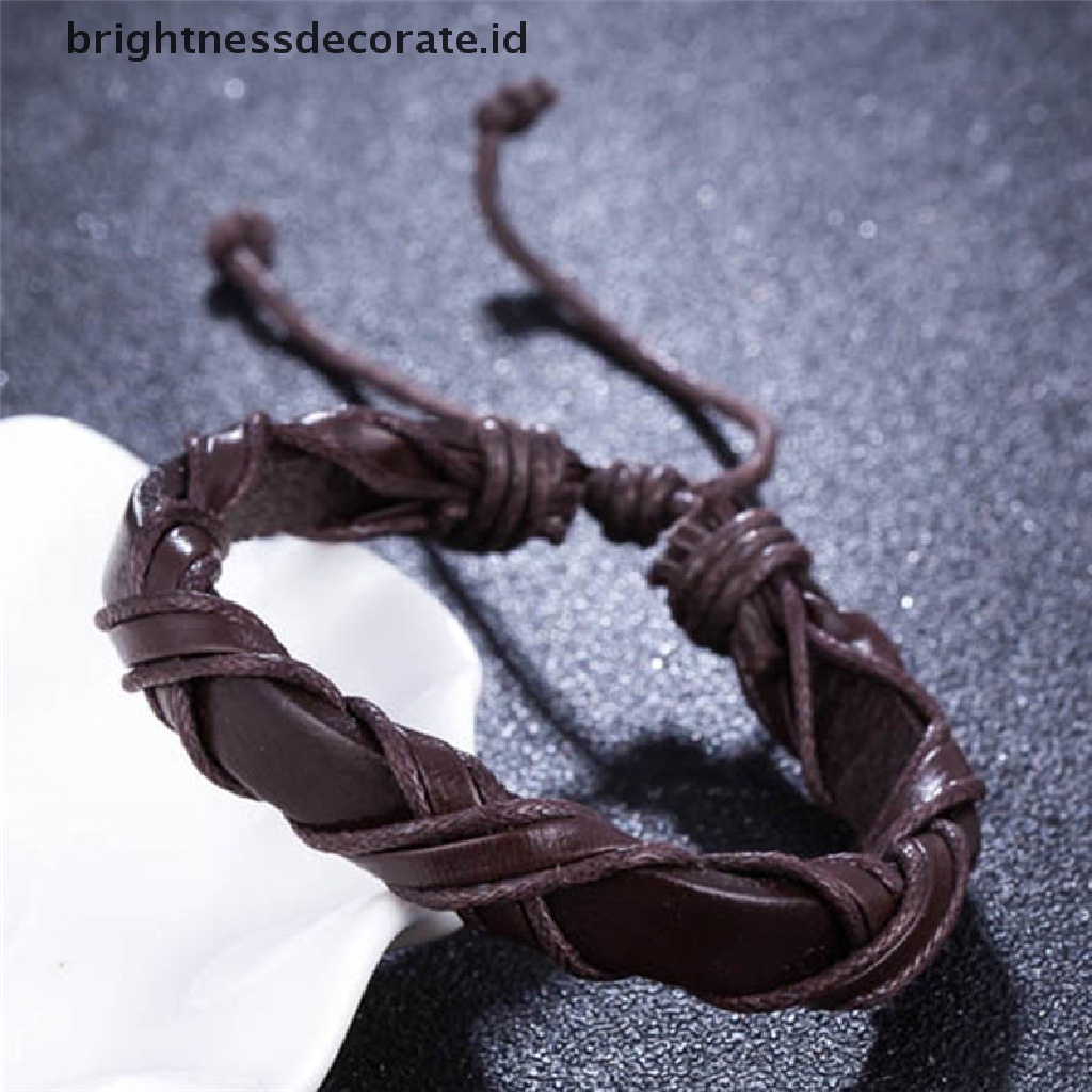 [Birth] Handmade Kulit Pria Wanita Tali Gelang Bangle Cuff Wristband Bungkus Adjustable [ID]