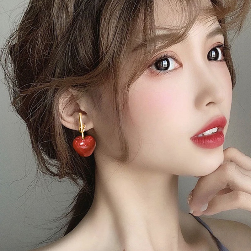 Korea Jarum Merah Cherry Anting Apel Anting Gadis Jantung Anting Kepribadian Hutan Buah Anting