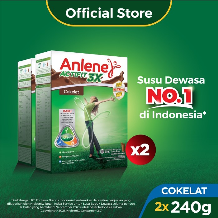 

[BEST SELLER] Anlene Actifit 3X Susu Bubuk Cokelat 2x 240g-Tulang, Sendi & Otot