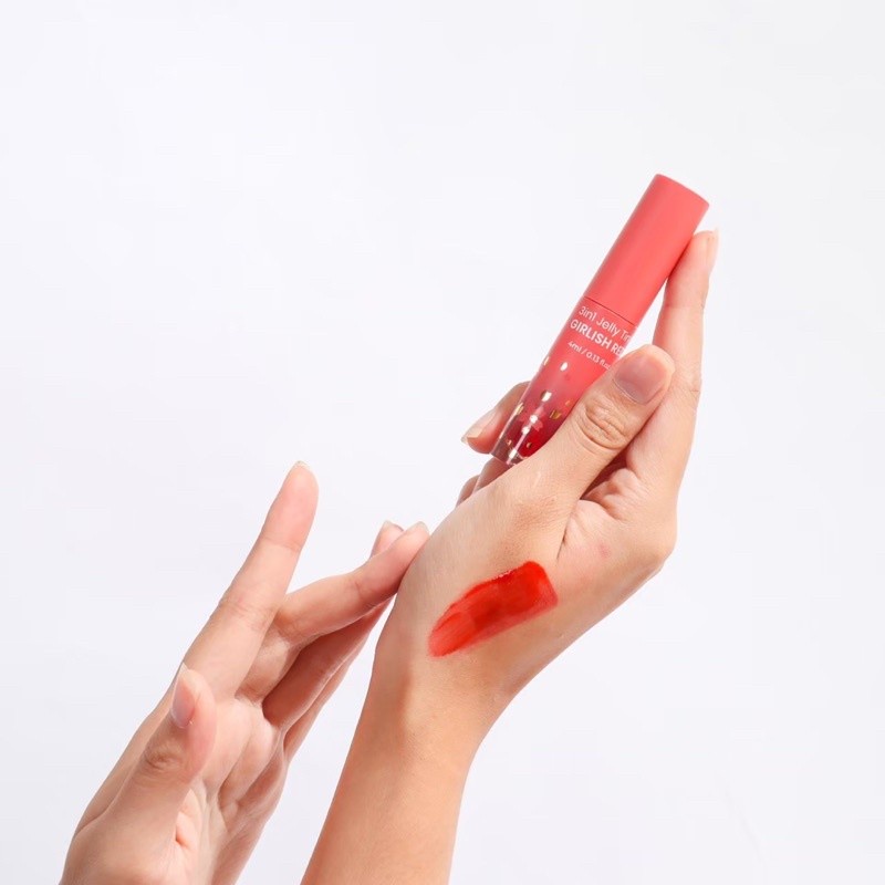 NOERA 3 IN 1 JELLY TINT Girlish Red | Pearl Dream Tekstur Ringan Bibir Tampak Merona Lembab