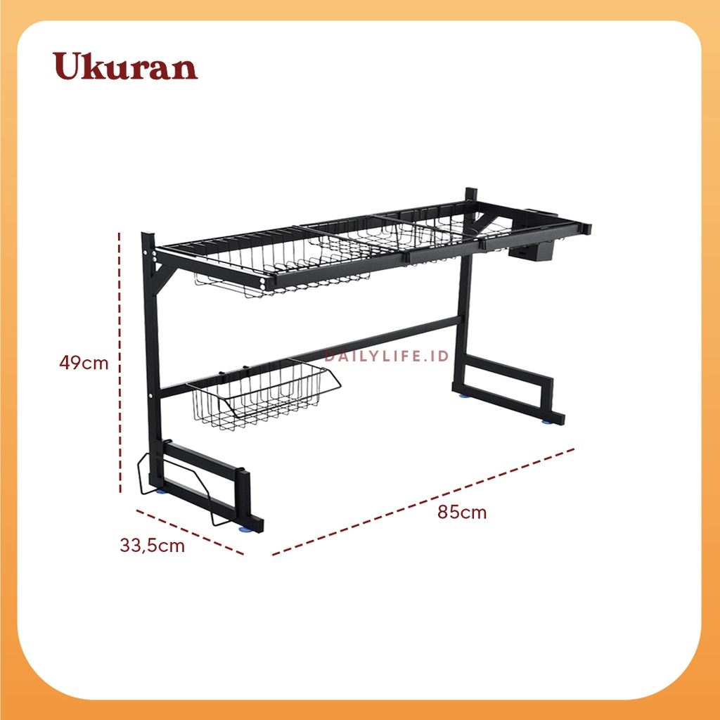 Rak Piring Wastafel Stainless steel Rak dapur Rak Cuci Piring Wastafel Rak Cucian Piring Anti Karat - Dailylife.id