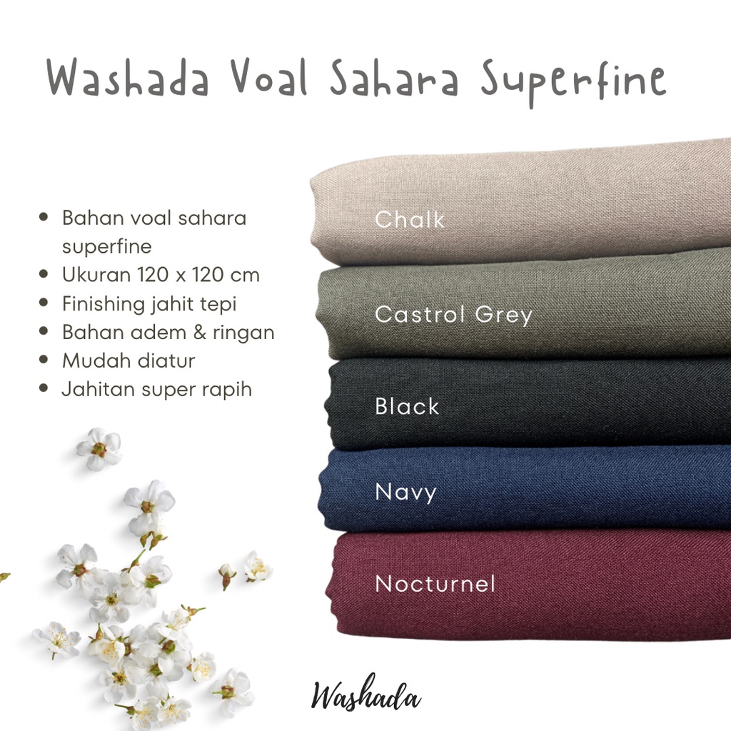 Washada Hijab Segi Empat Polos Voal Sahara Superfine Premium Jahit Tepi 120 x 120 cm / Hijab Kekinia