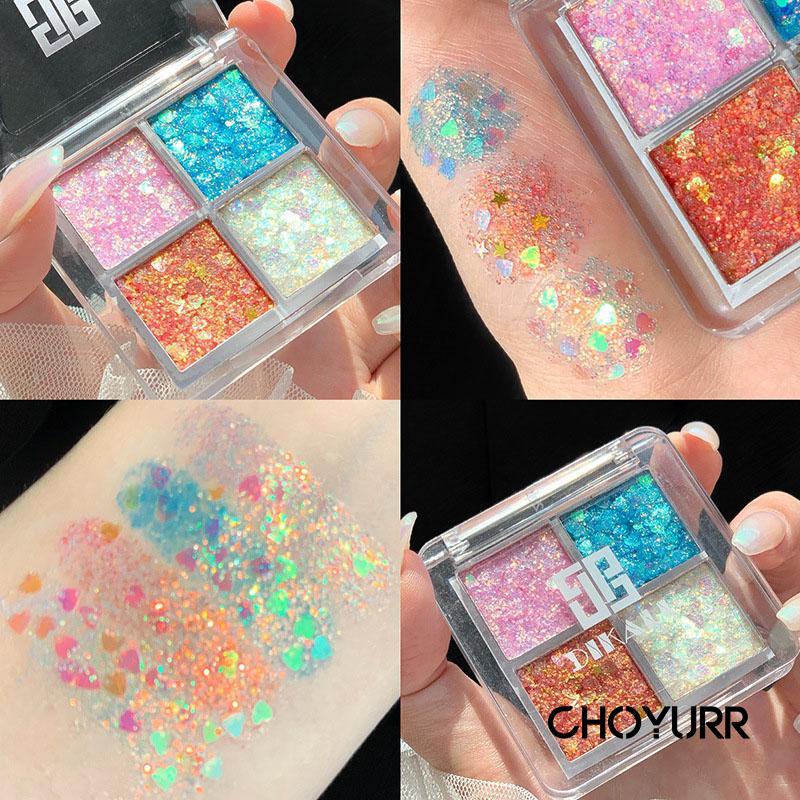 【COD】Eyeshadow Palette 4 Warna Giltter Matte High Pigment Easy To Blend Lasting Shimmer Fruit Makaron Palett Mini Korean Import-CH