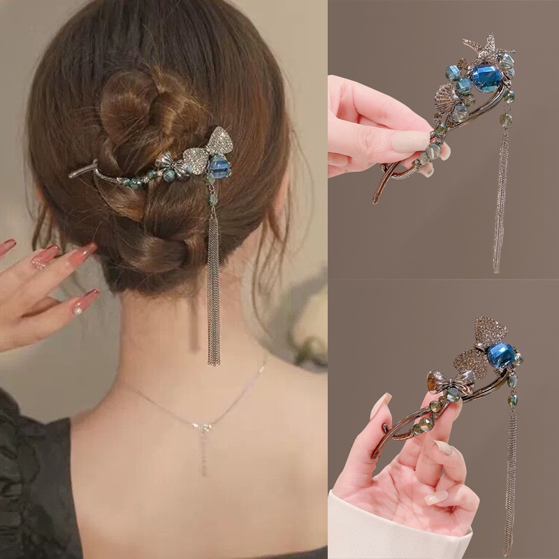 Korea Busur Berlian Imitasi Rumbai Rambut Klip Fashion Kristal Alloy Jepit Rambut Wanita Aksesoris Rambut