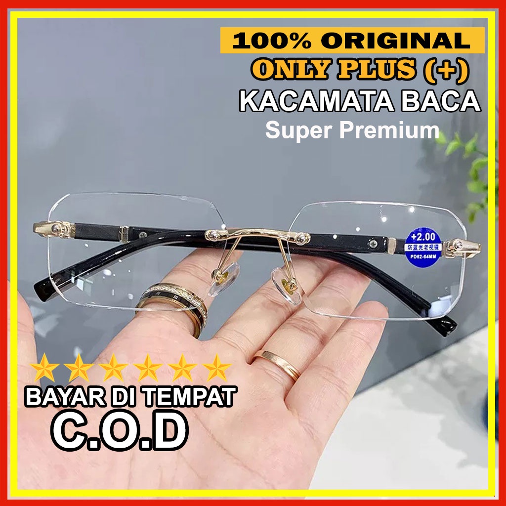 Original Kacamata Baca Super Fokus Lensa Anti Blue Ray Frame Less Kualitas Premium Pria Wanita