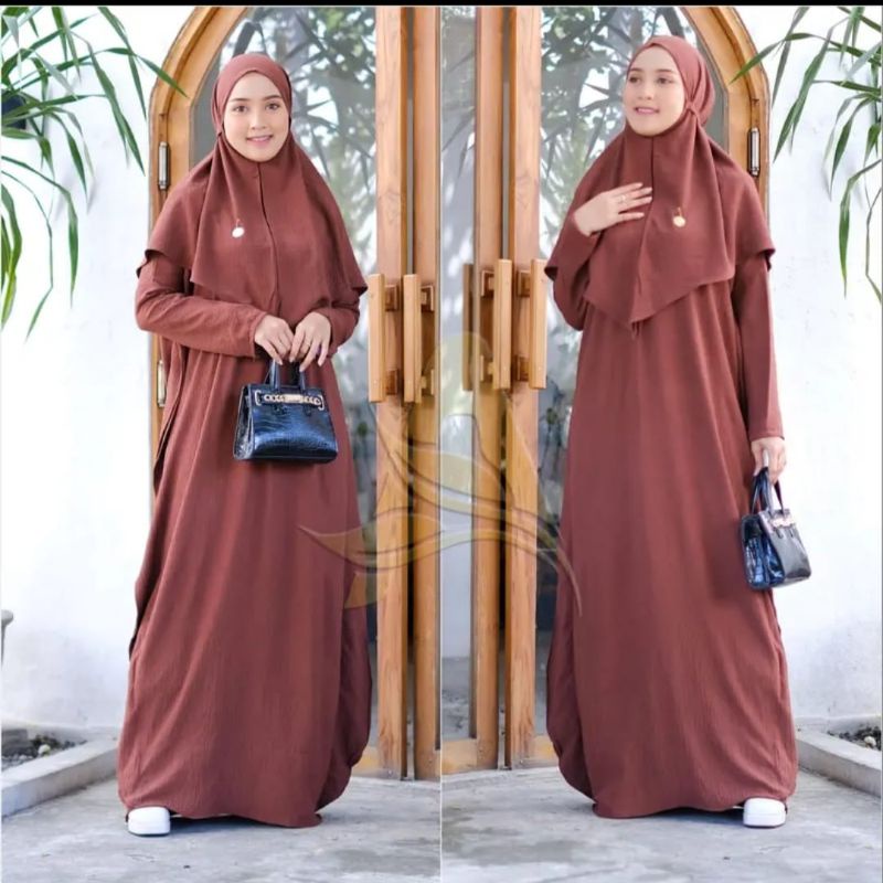 Fashion Muslim GAMIS ELEANOR SET HIJAB CERUTY BABYDOLL dan  ZANIA KAFTAN SET HIJAB SYAR'I crinkle airflow premium kekinian model terbaru terlaris