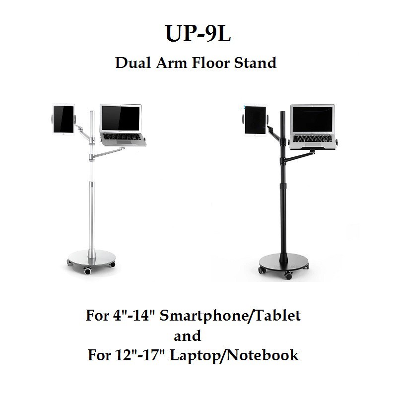 AKN88 - UP-9L - Dual Arm Alloy Floor Stand Laptop and Tablet - 360 Rotation