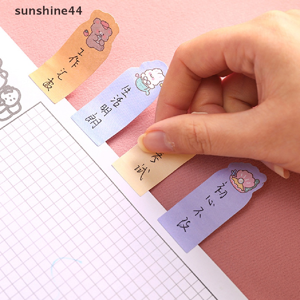 Sunshine 60pcs Bendera Lucu Tab Sticky Notes Kawaii Kartun Memo Pads Penanda Halaman Index Bookmark Planner Stiker Alat Tulis.