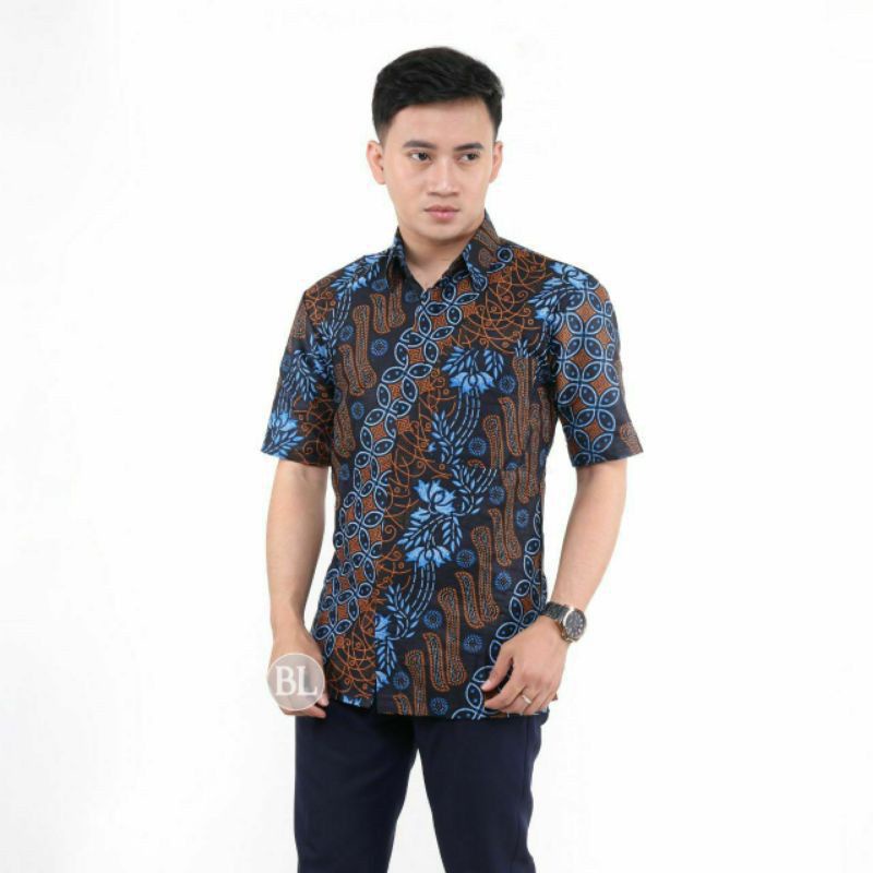 BAJU BATIK PENDEK pria KATUN  HALUS LEMBUT  M L XL XXL BISA SERAgAMAN PARTAI